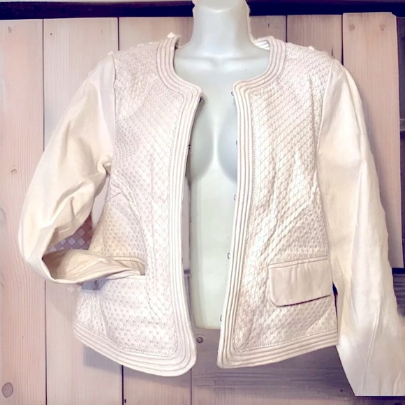 🛍TERRY LEWIS🛍WOVEN LEATHER HOOK EYE SHORT TEXTURED JACKET NWT❣️ - Picture 2 of 9